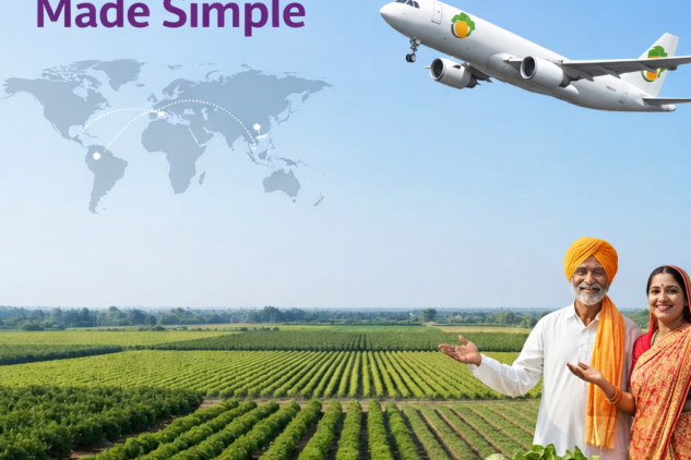 Exporting fresh fruits and vegetables from India with KK Star showcasing global agricultural exports, farm produce, and air cargo logistics